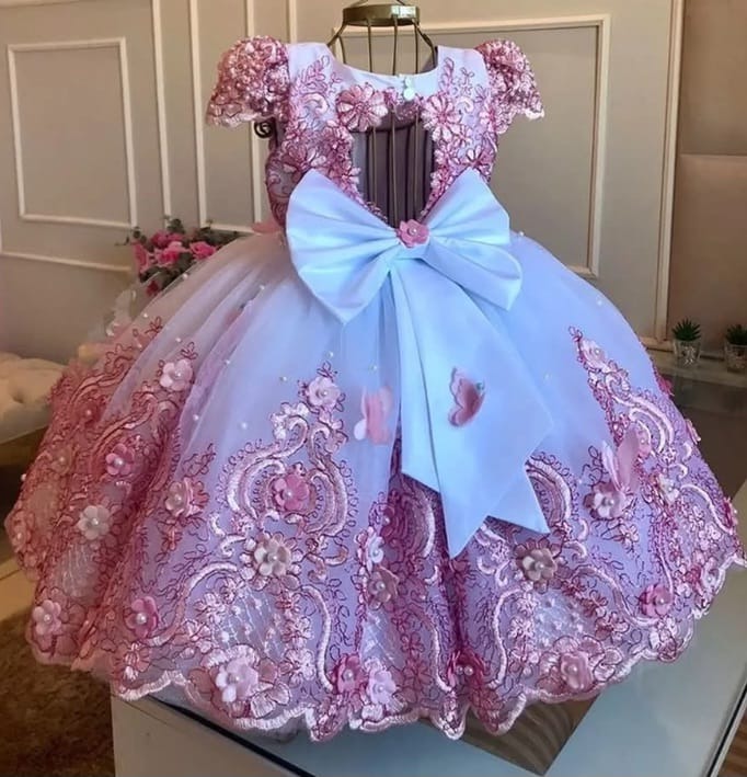 White & pink flower Girl dress